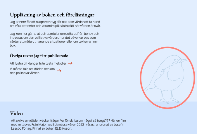 Screenshot of website section with an illustration of a bird.