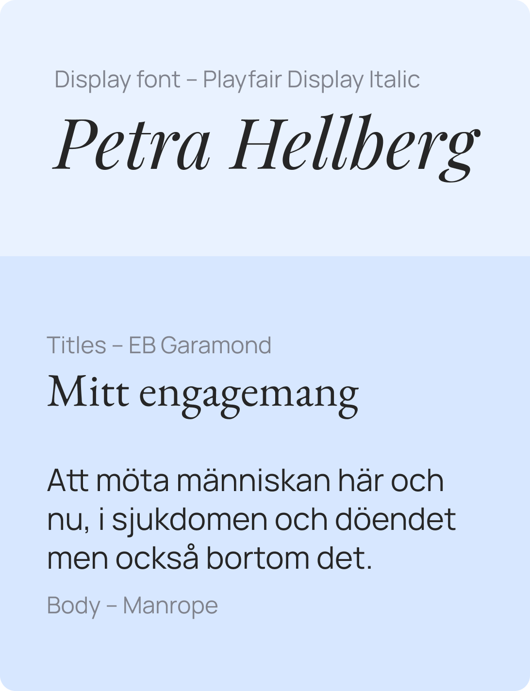 Typography examples for the website branding