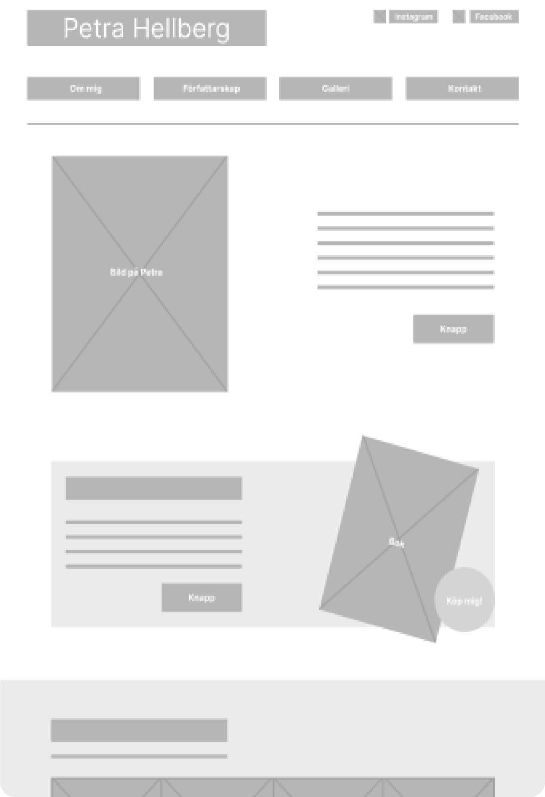 Wireframe of the website design, version 1
