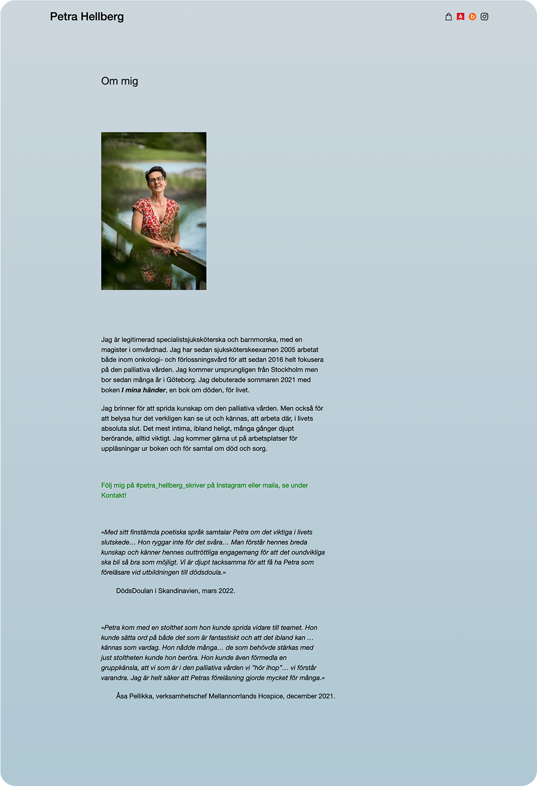 Screenshot of the old Petra Hellberg website design, page 1